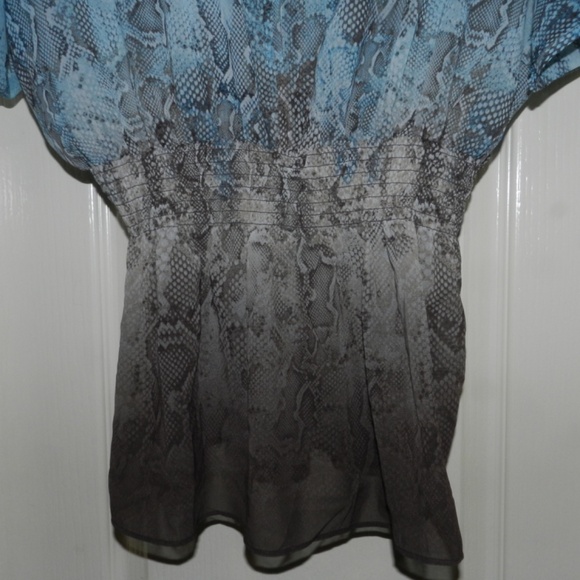 Animal Print Peplum Top Semi Sheer Blue Brown - Picture 6 of 9